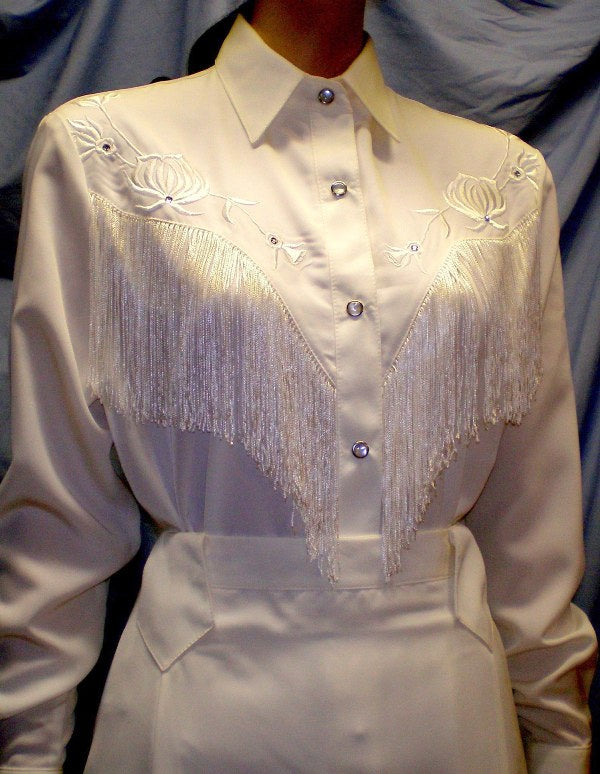 Long Sleeve Bridal Blouse with Fringe in Ivory