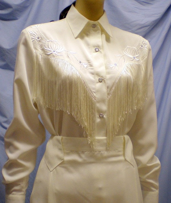 Long Sleeve Bridal Blouse with Fringe in Ivory