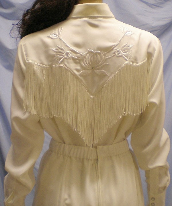 Long Sleeve Bridal Blouse with Fringe in Ivory
