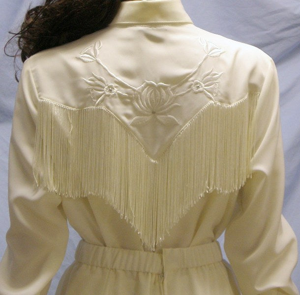 Long Sleeve Bridal Blouse with Fringe in Ivory