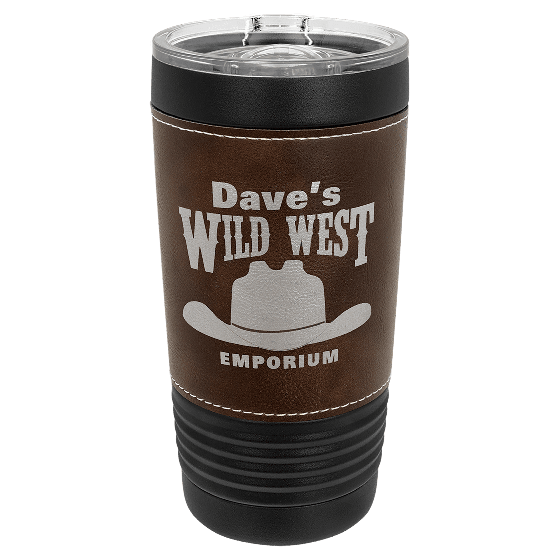 Black with Rustic Polar Camel 20 oz. Leatherette Tumbler with Slider Lid