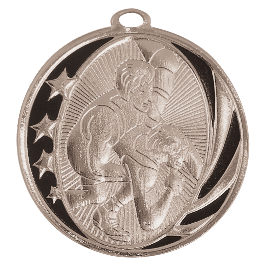 Bright Silver 2" Wrestling Laserable MidNite Star Medal