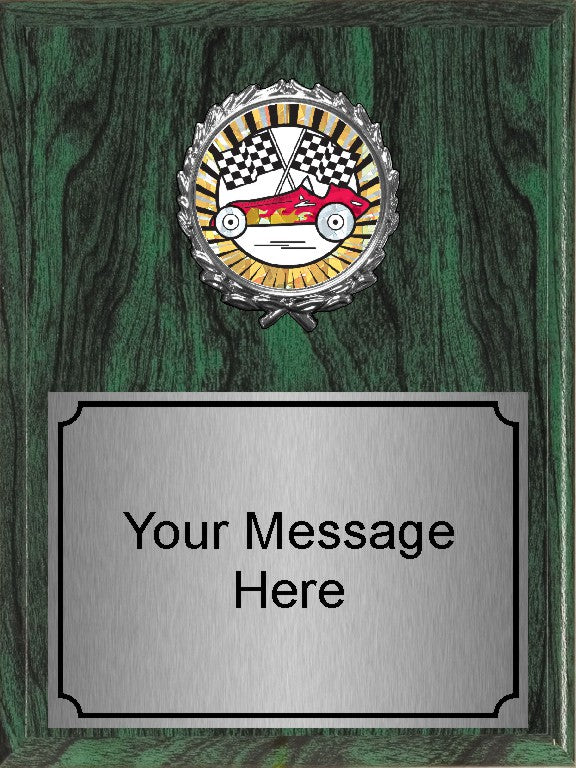 Economy Heat Transfer Plaque with Pinewood Derby Medallion
