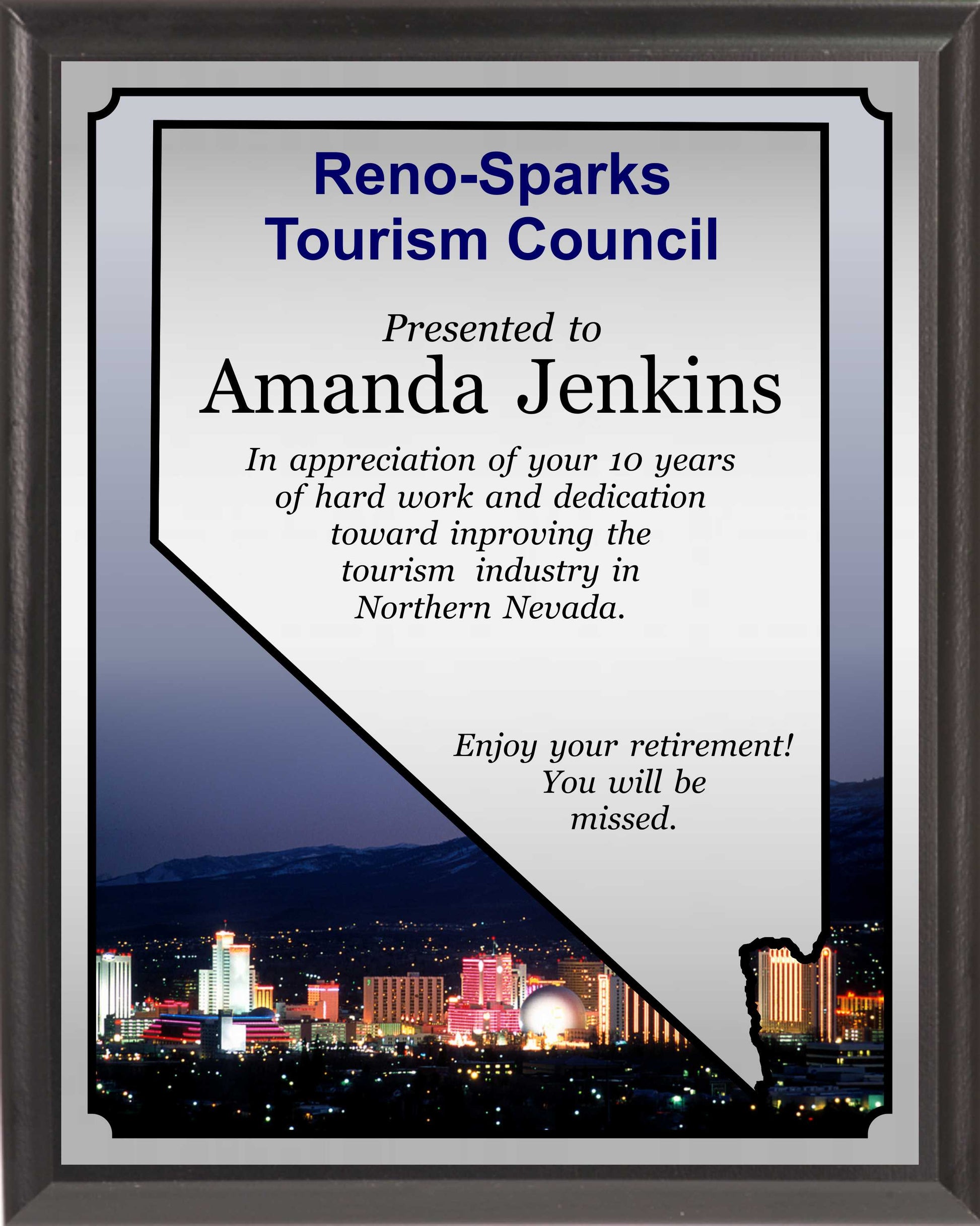 Heat Transfer Plaque, Silver Plate, Nevada Theme