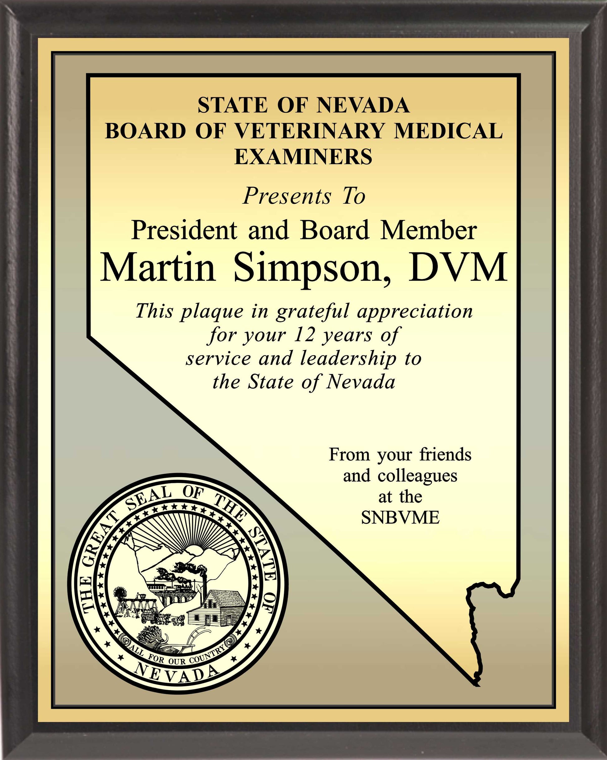 Heat Transfer Plaque, Gold Plate, Nevada Theme