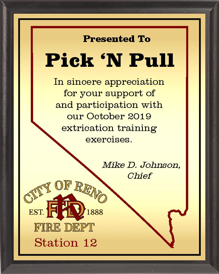 Heat Transfer Plaque, Gold Plate, Nevada Theme