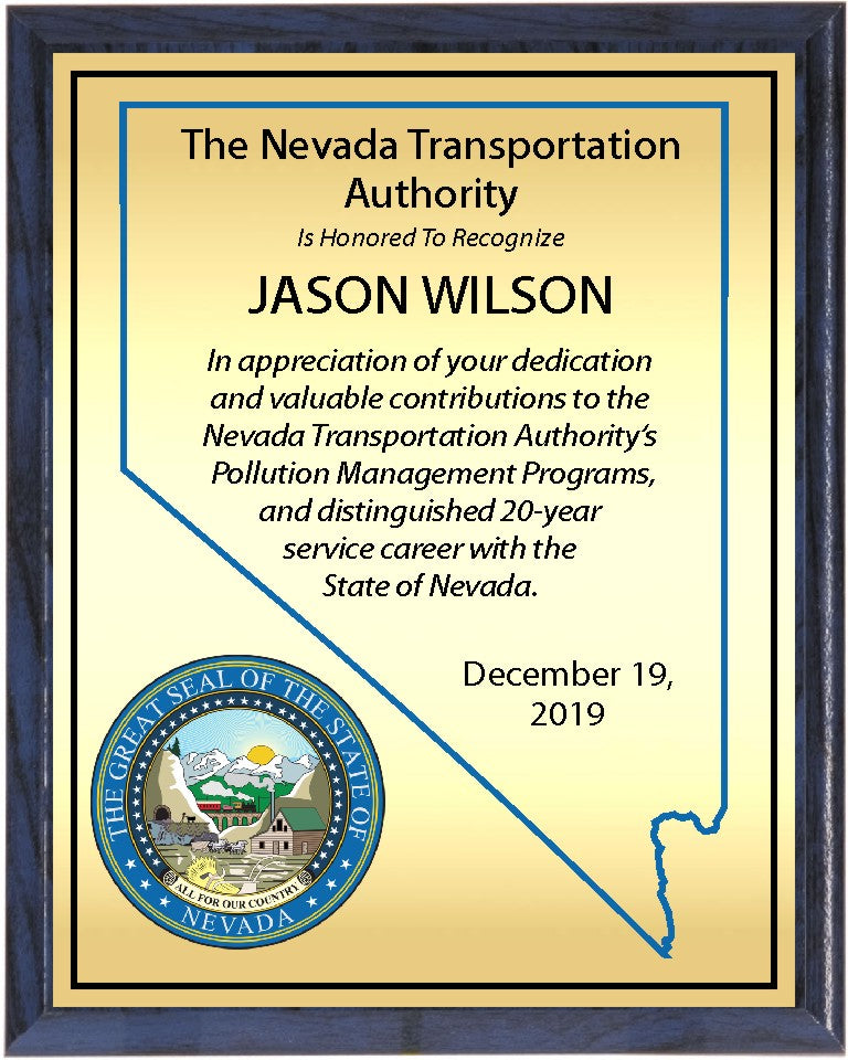Heat Transfer Plaque, Gold Plate, Nevada Theme