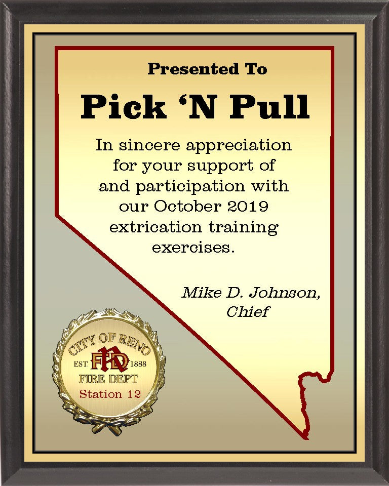 Heat Transfer Plaque, Gold Plate, Raised Medallion Holder, Nevada Theme