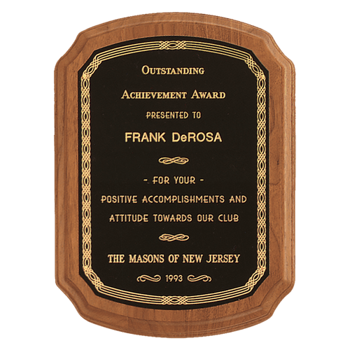 5" x 7" Coventry Series American Walnut Plaque with Gold Border Laserable Black Brass Plate