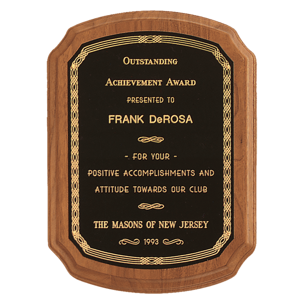 Walnut Plaque with Gold Border Laserable Black Brass 2 7" x 8" Coventry Series American Plate