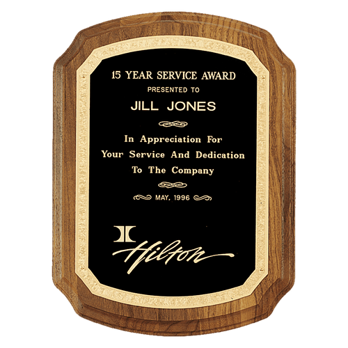 8" x 10 1/2" American Walnut Plaque with Gold Florentine Border Design LaserFX Plate