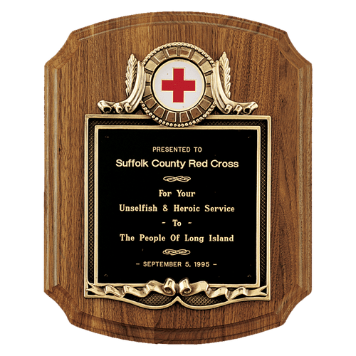 American Walnut Plaque with Gold Border Decorative Frame with 2" Insert Holder, Laserable Black Brass Plate - Witney Series (Inserts Sold Separately)