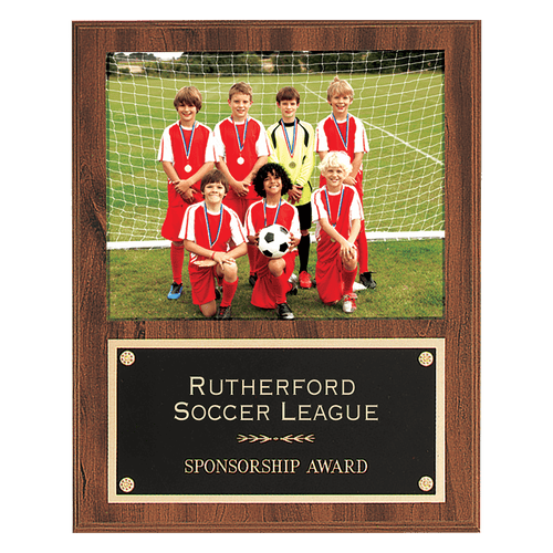 12" x 15" American Walnut Finish Photo Plaque with Black Brass Plate-Holds 8" x 10" Photo