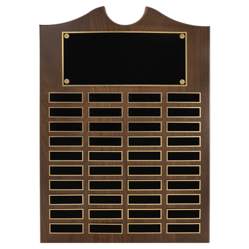 14" x 20" American Walnut Roster Plaque w/ 40 Plates