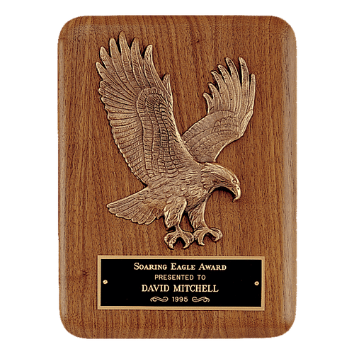 7" x 9" Solid American Walnut Plaque with Finely Detailed Eagle Relief and Black Laserable Brass Plate