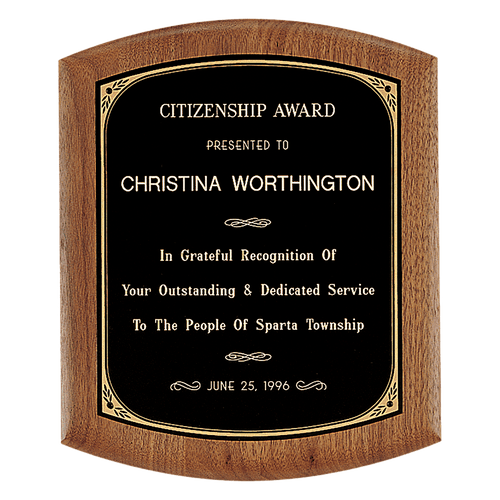 7 1/2" x 8 1/2" Coventry Series American Walnut Plaque with Gold Border Black Laserable Brass Plate