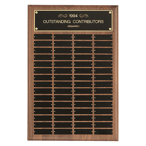 9" x 12"/Plates 1" x 3 1/4" American Walnut 12 Plate Perpetual Plaque with Black Brass Plates