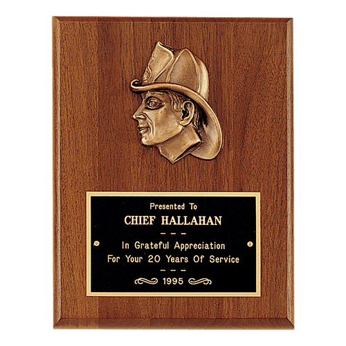 8" x 10" American Walnut Plaque with Firefighter Relief and Black Brass Plate