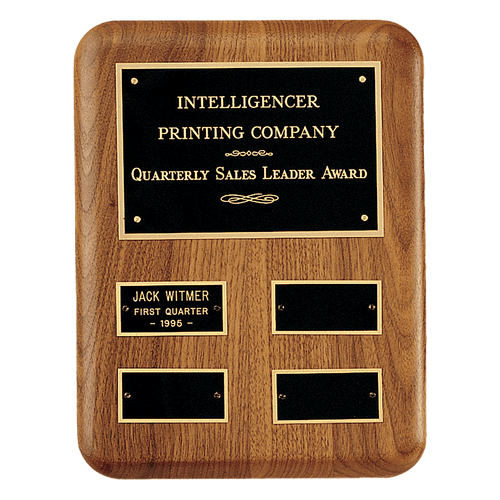 8" x 10 1/2"/Plates 1 1/4" x 2 1/2" American Walnut AirFlyte Edge Quarterly Award Perpetual Plaque wth Black Brass Plates