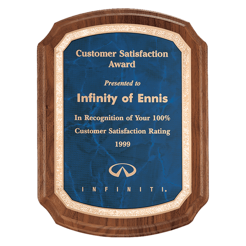 7" x 8" Coventry Series American Walnut Plaque with Gold Border Sapphire LaserFX Plate