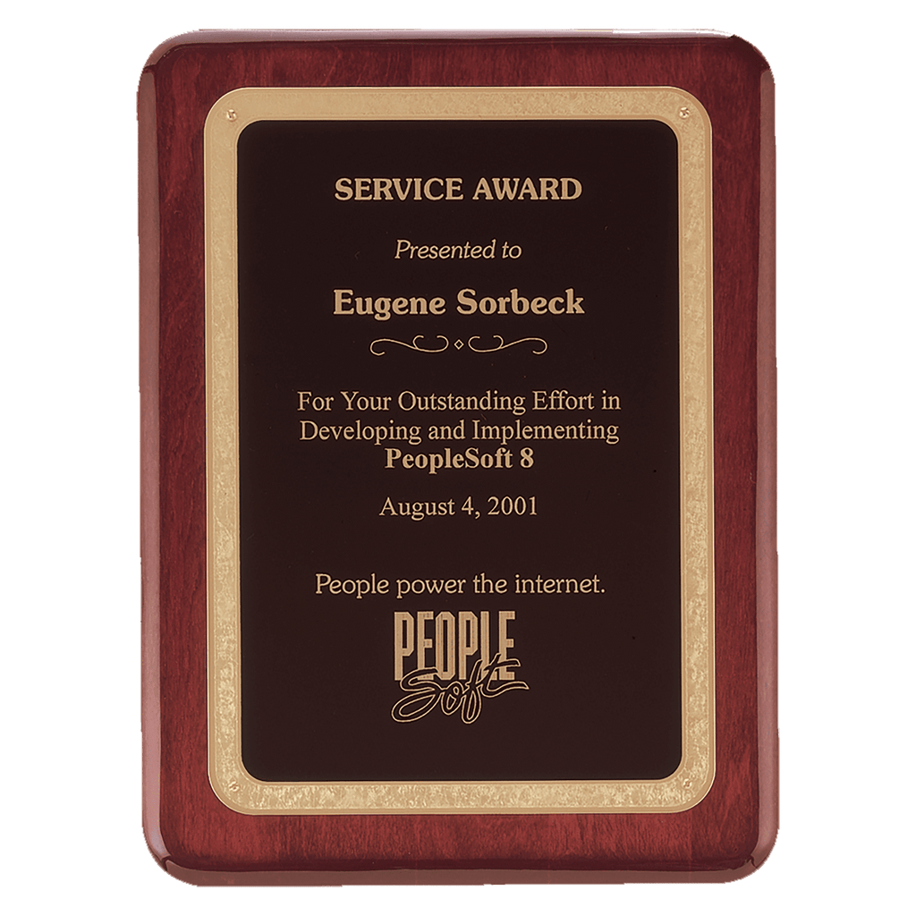 Rosewood Piano Finish Plaque with Black/Gold 10 1/2" x 13" Florentine Design LaserFX Plate