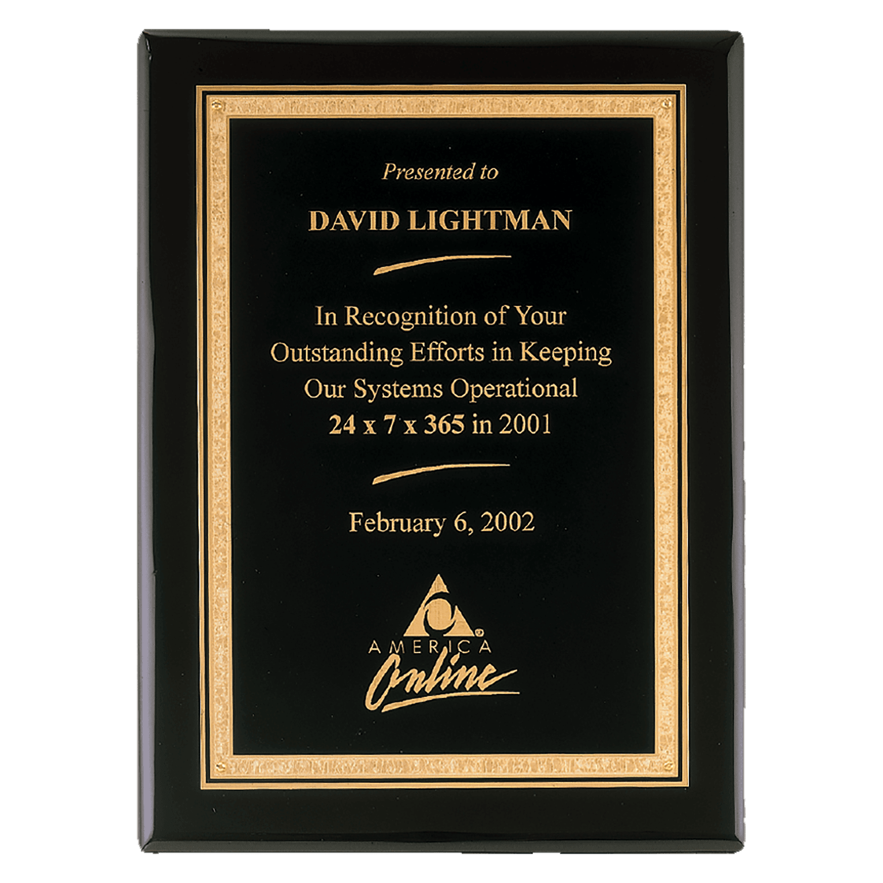 8" x 10" Airflyte Premium Black Piano Finish Plaque with Gold Florentine Border LaserFX Plate