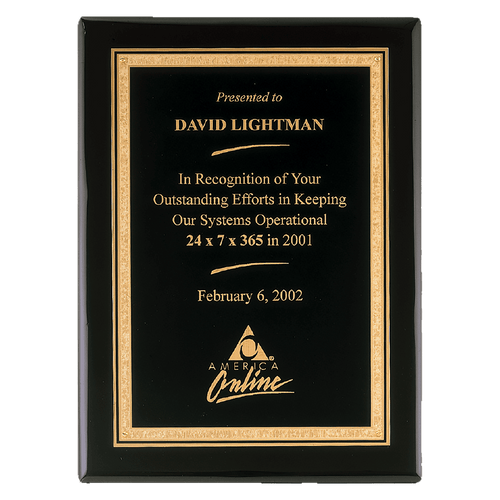 11" x 14" Airflyte Premium Black Piano Finish Plaque with Gold Florentine Border LaserFX Plate