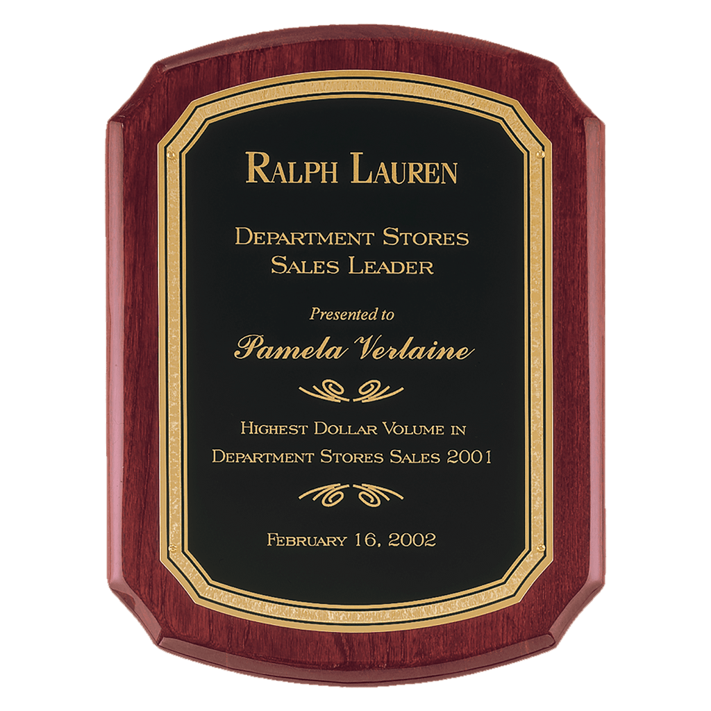 Rosewood Piano Finish Plaque with Black/Gold 8" x 10 1/2" Airflyte Florentine Border LaserFX Plate