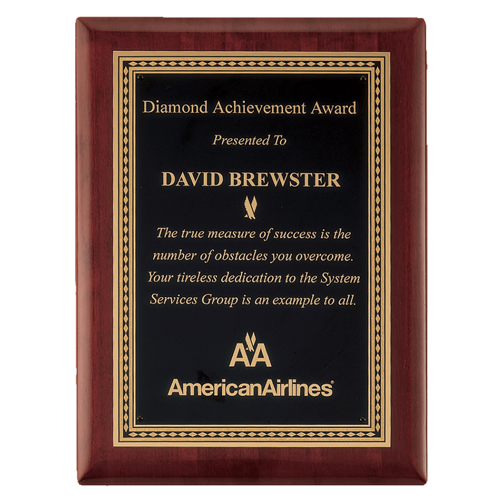 Rosewood Piano Finish Plaque with Gold Border Black 8" x 10 1/2" Airflyte Premium LaserFX Plate