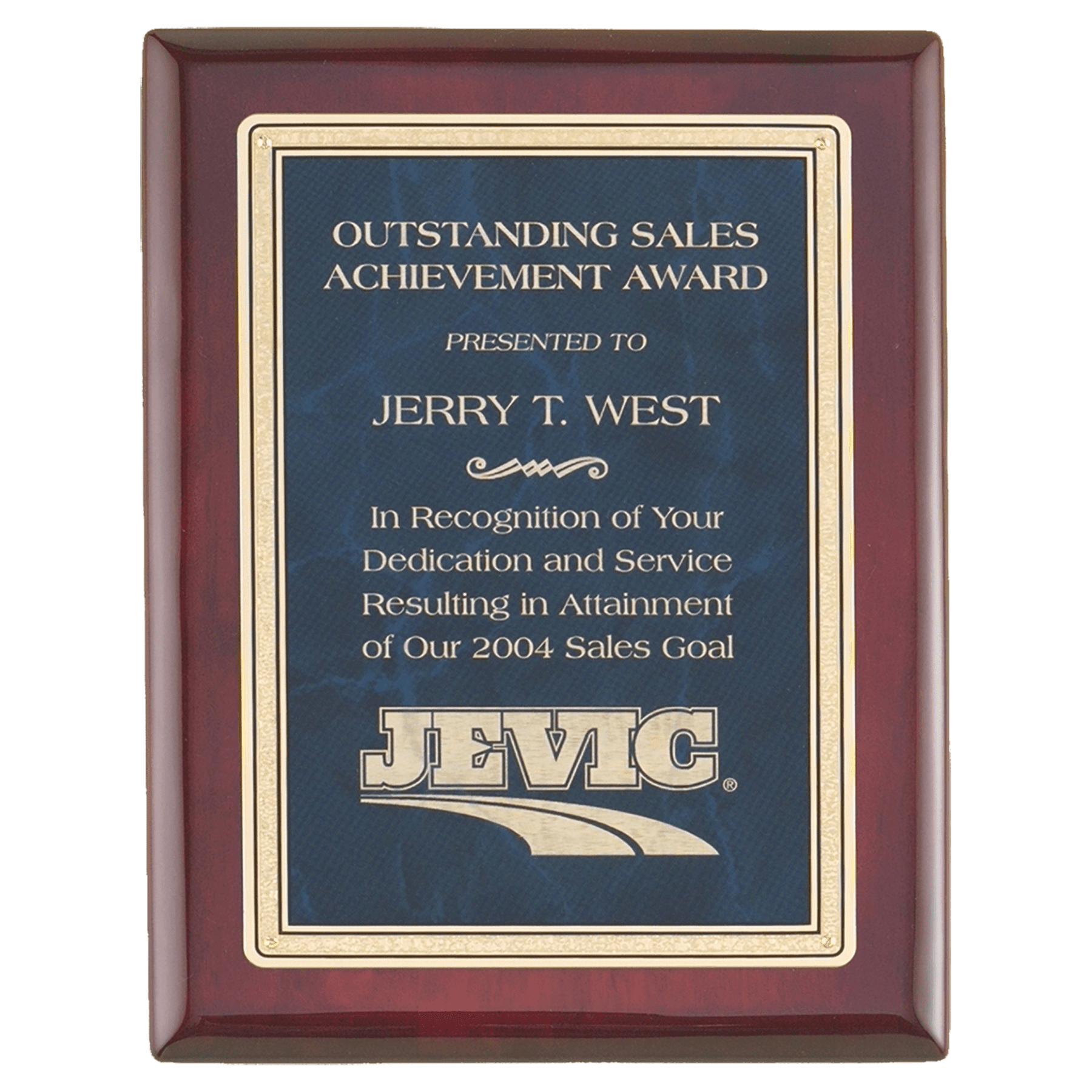 7" x 9" Rosewood Piano Finish Plaque with a Sapphire Marble/Gold FlorentineDesign LaserFX Plate