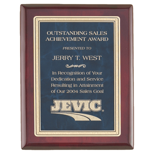7" x 9" Rosewood Piano Finish Plaque with a Sapphire Marble/Gold FlorentineDesign LaserFX Plate