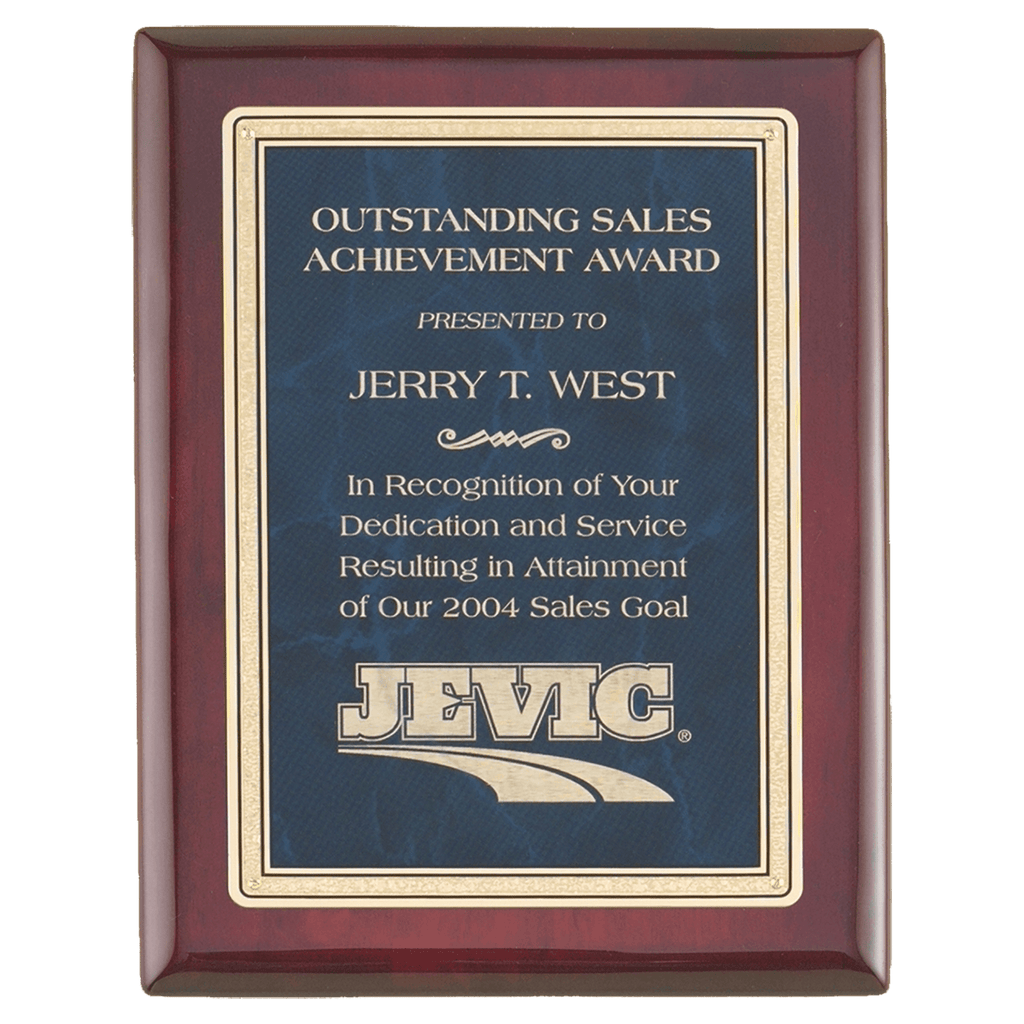 Rosewood Piano Finish Plaque with Sapphire Marble/Gold 8" x 10" Florentine Design LaserFX Plate