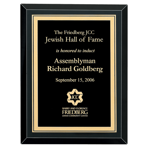 8" x 10" Airflyte Premium Black Mirror Glass Plaque with Gold Florentine Border LaserFX Plate
