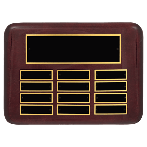 9" x 12"/Plates 7/8" x 2 3/4" Rosewood Piano 12 Plate Perpetual Plaque with Black Brass Plates