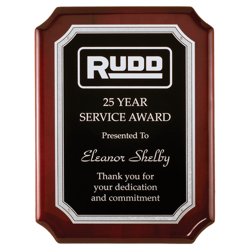 9" x 12" Rosewood High Gloss Plaque with Silver Florentine Border Black Textured Plate