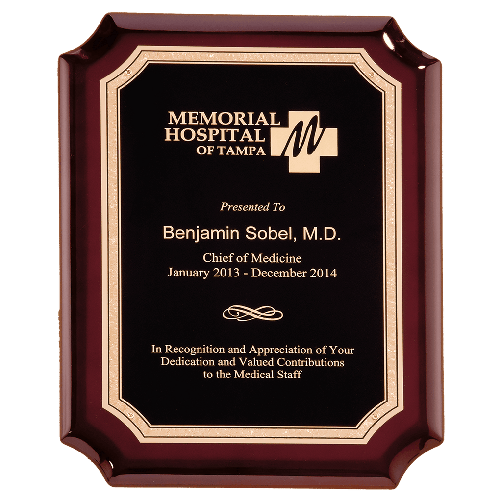 Rosewood High Gloss Plaque with Black Gold 9" x 12" Florentine Border LaserFX Plate