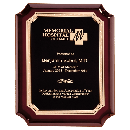 11" x 15" Rosewood High Gloss Plaque with Black Gold Florentine Border LaserFX Plate
