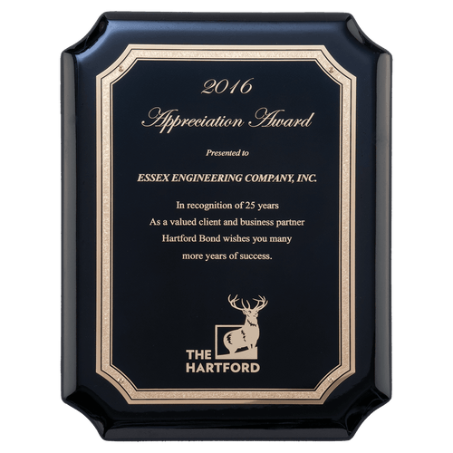 8" x 10 1/2" Black High Gloss Plaque with Black Gold Florentine Border LaserFX Plate