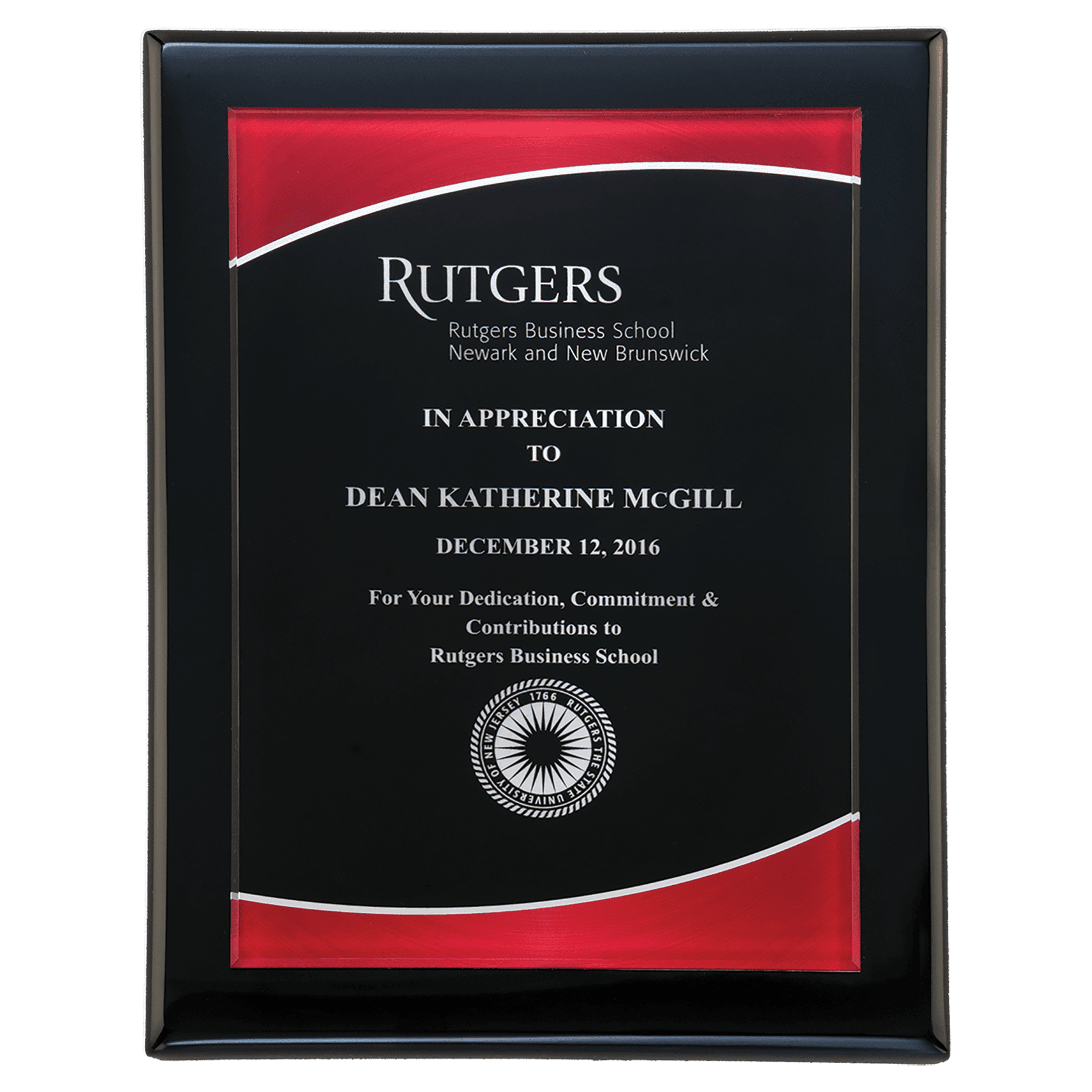 7" x 9" Airflyte Black Piano Finish Plaque with Red Border Acrylic Plate