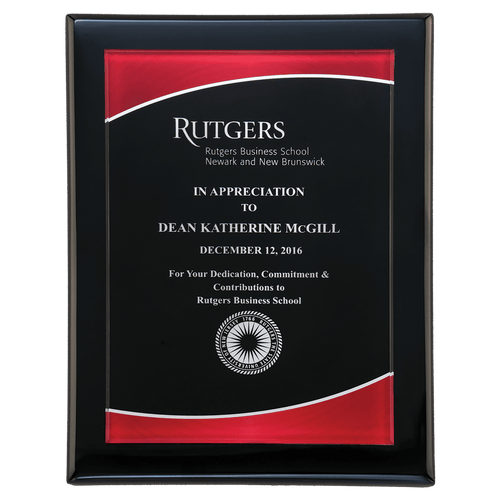 7" x 9" Airflyte Black Piano Finish Plaque with Red Border Acrylic Plate