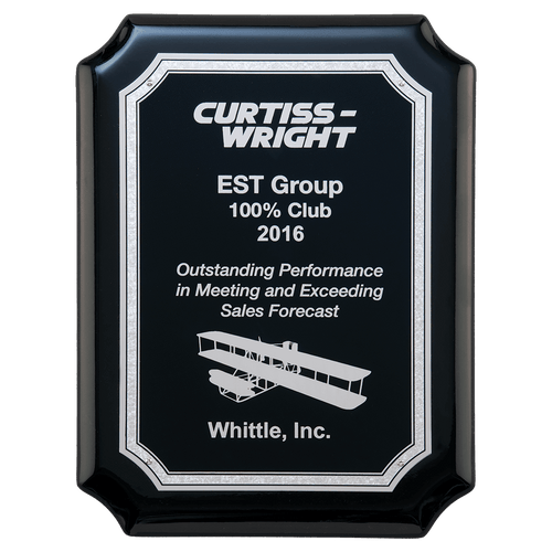 9" X 12" Black High Gloss Plaque with Black Silver Florentine Border Laserable Aluminum Plate