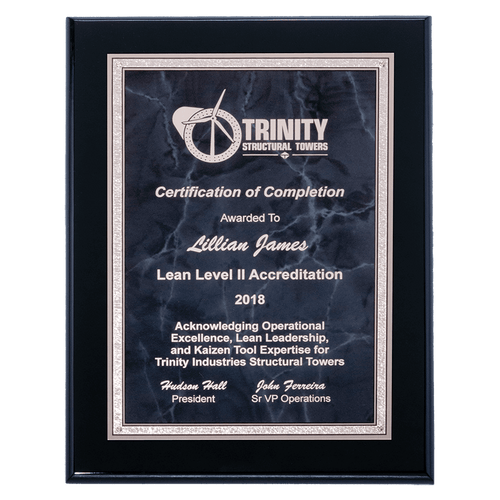 9" x 12" Airflyte Black High Gloss Plaque with Gray Marble/Silver Florentine Border