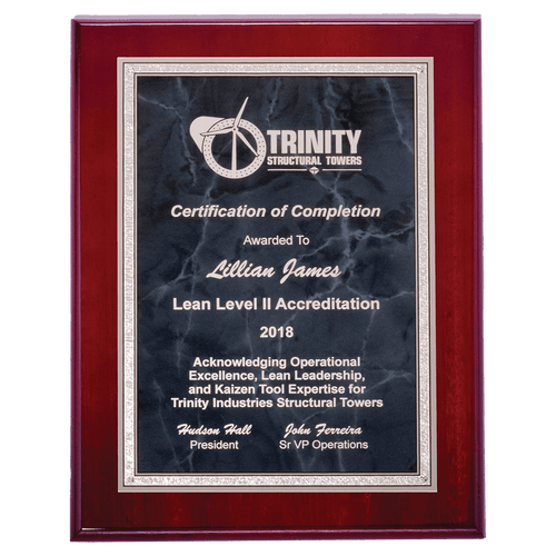 9" x 12" Airflyte Rosewood High Gloss Plaque with Gray Marble/Silver Florentine Borders Plate