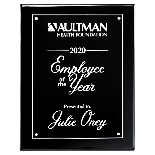Black 8x10 High Gloss Plaque wtih Acrylic Engraving Plate