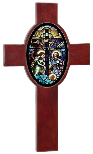 Rosewood Piano Finish Cross With Ceramic Oval Photo Tile