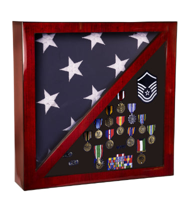 Rosewood Piano Finish Flag & Memorabilia Display Case