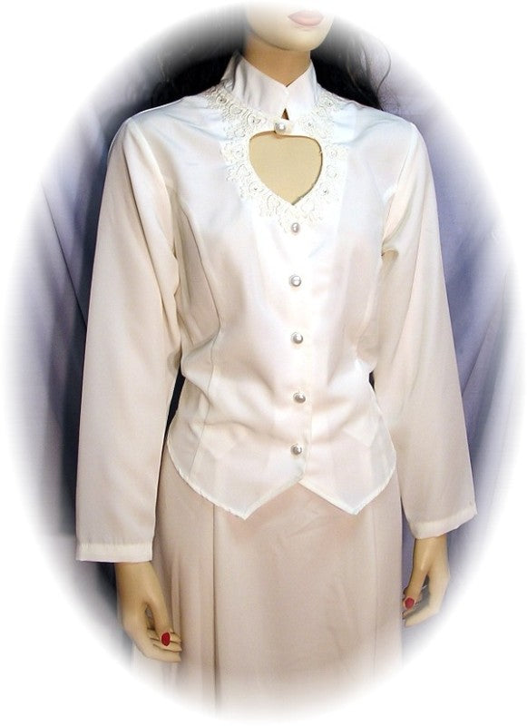 Heart Neck Long Sleeve Bridal Blouse in White
