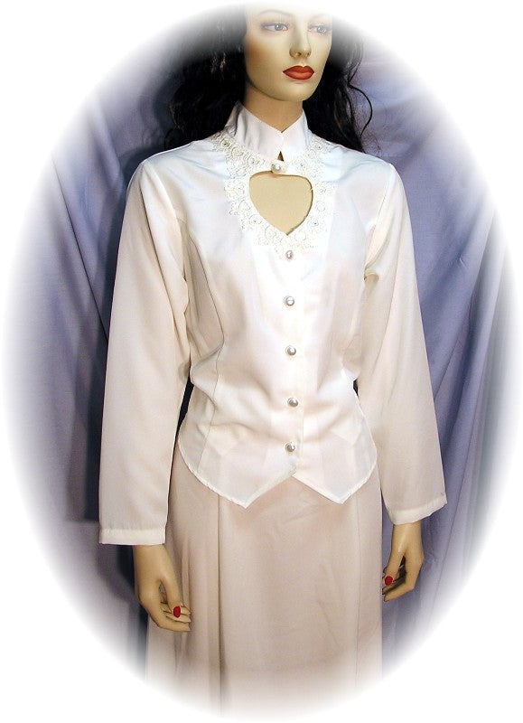 Heart Neck Long Sleeve Bridal Blouse in Ivory