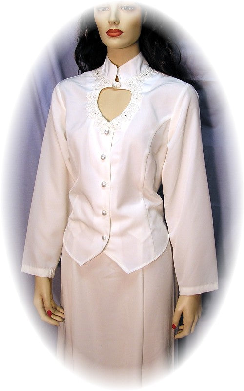 Heart Neck Long Sleeve Bridal Blouse in White