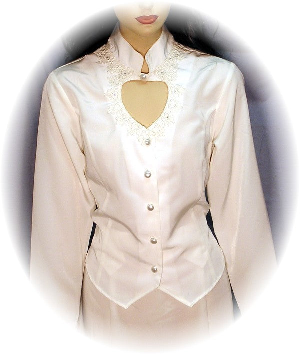 Heart Neck Long Sleeve Bridal Blouse in Ivory